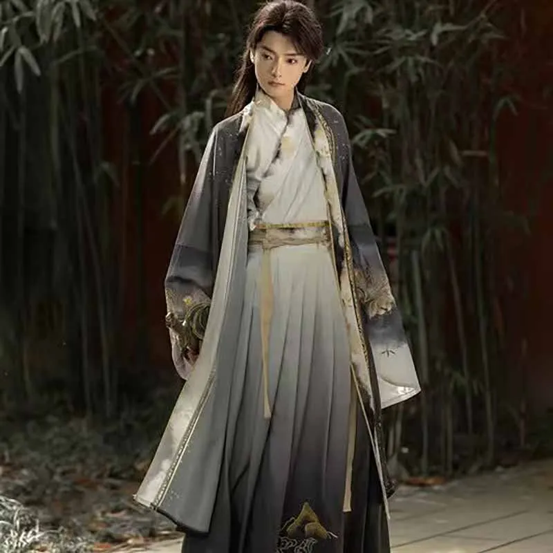 Hanfu الرجال الصينية القديمة التقليدية الأزرق والرمادي المطرزة Hanfu زي مرحلة العروض الذكور زي هالوين تنكري #6