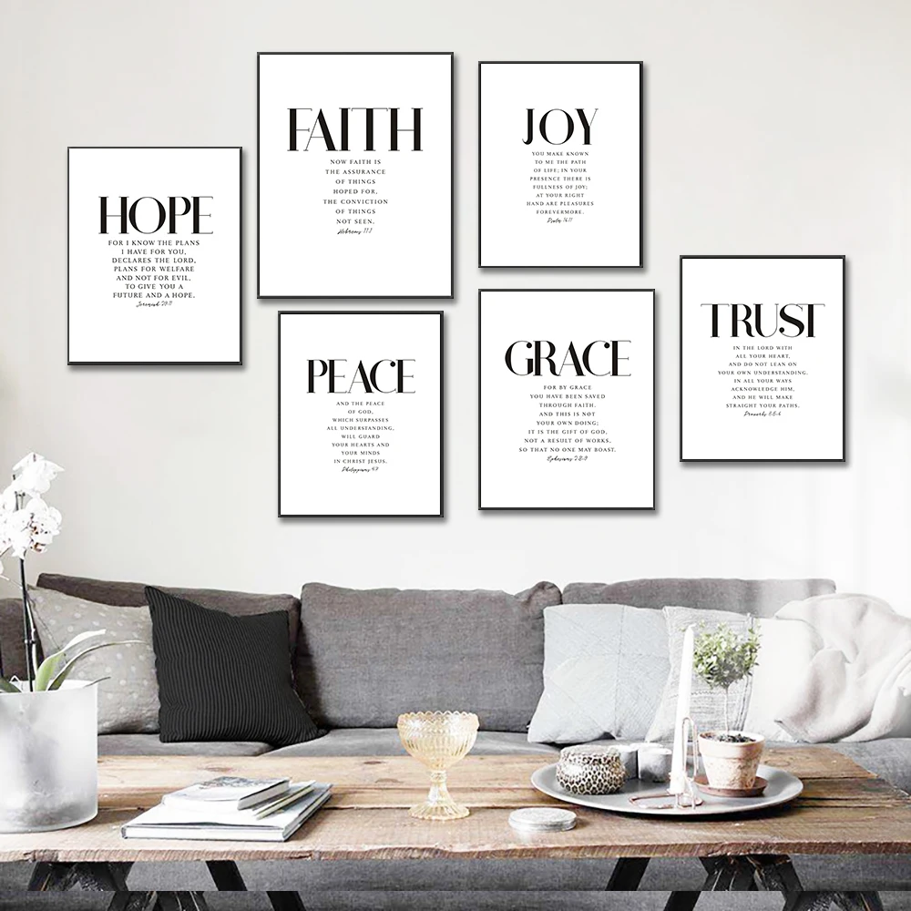 Bible Verse Wall Poster Grace Joy Peace Hope Trust Faith Art Christian Quotes Print Canvas Painting for Living Room Home Decor