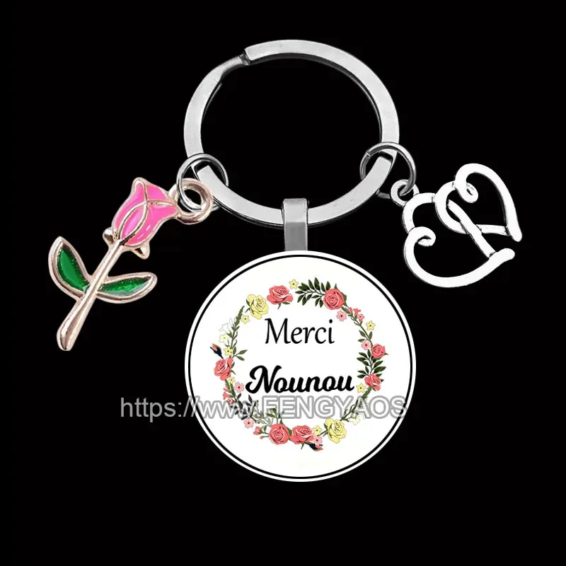 French Merci Nounou Keychains Thanksgiving Gifts for Nanny Keychain Best Gift for Nounou