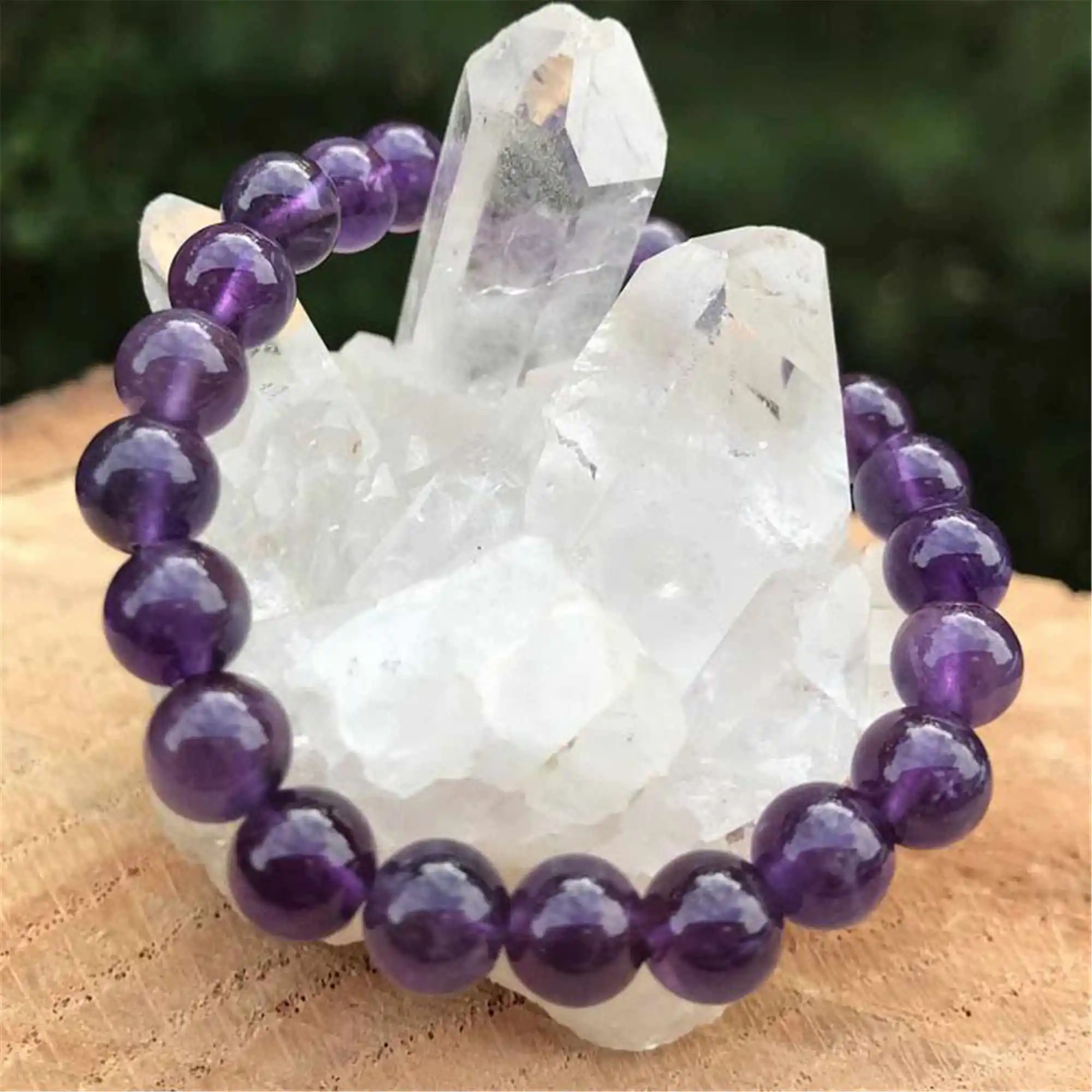 6mm Mixed Amethyst Gemstone Elastic Round Beads Bracelet 7 Inch Wear Teens Gift Eco-Friendly Link Charm Party Prayer