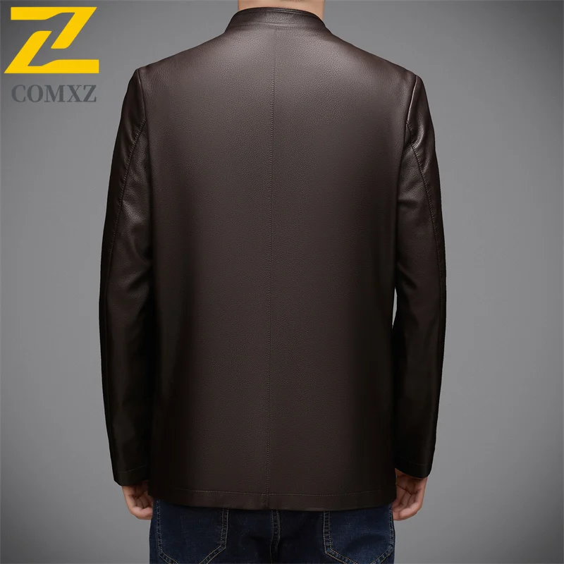 Mens Leather Jacket 2025 Winter High Fashion Stand Collar Knot Button Leather Coat Vintage Style Fashion Traditional Outerwear