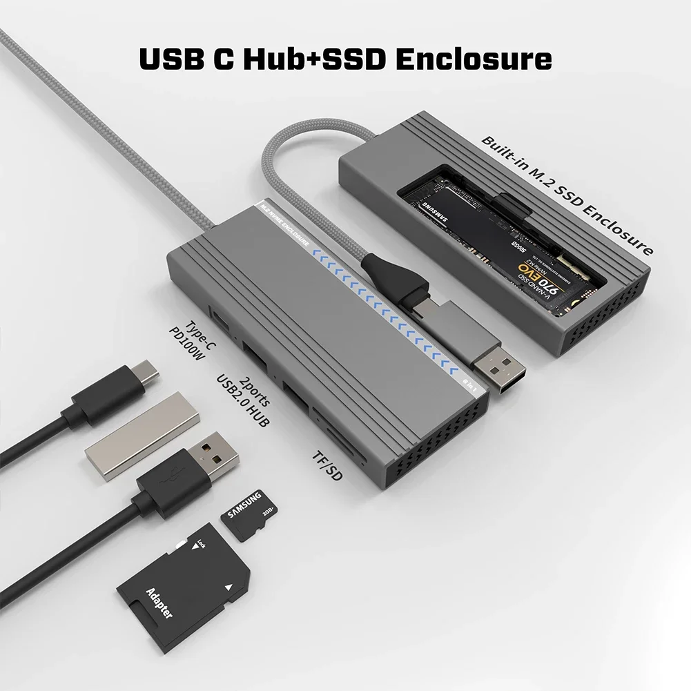 5 in 1 USB 3.0 HUB Card Reader 10Gbps Solid State Drive Adapter Multi Splitter PD100W USB 3.0 Hub SD/TF Card Slot