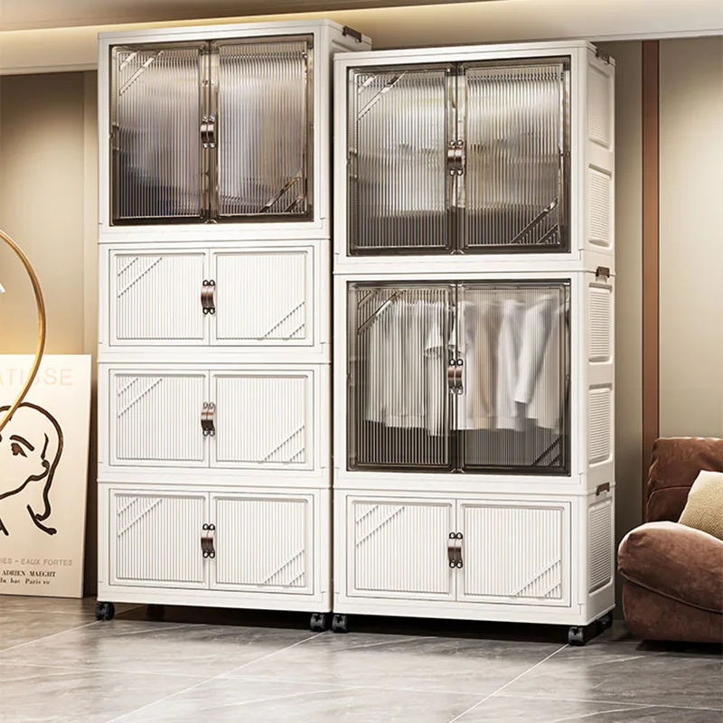 ts-System Clothes Closet Storage Organizer Partitions Cupboard Portable Wardrobe Plastic Minimalist
