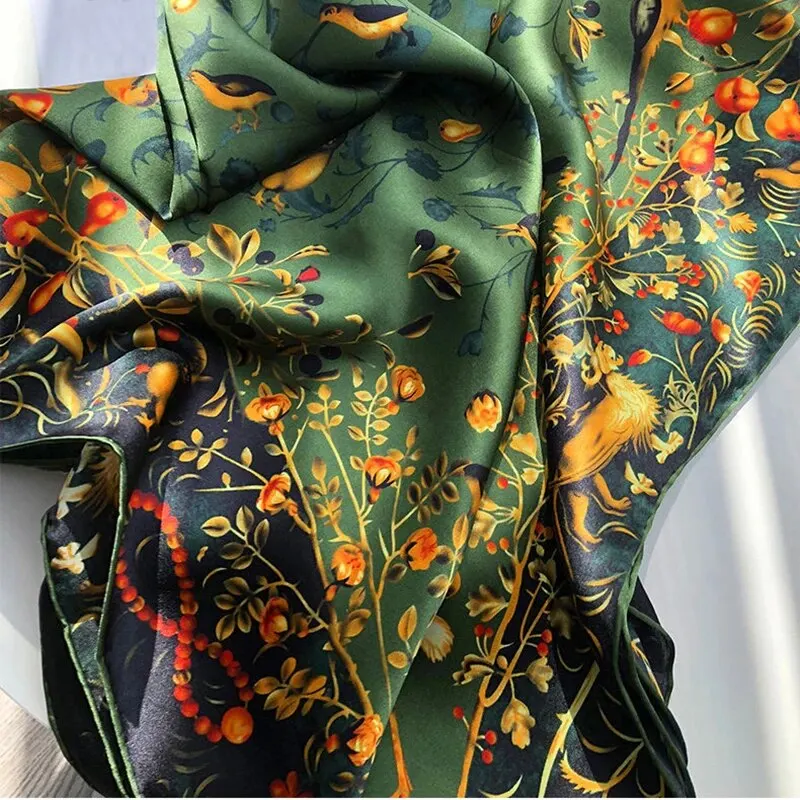 Paisley Print Square Scarf Vintage Imitation Silk Shawl Scarf Elegant Cashew Pattern Women Windproof Outdoor Head Wrap 110*110cm