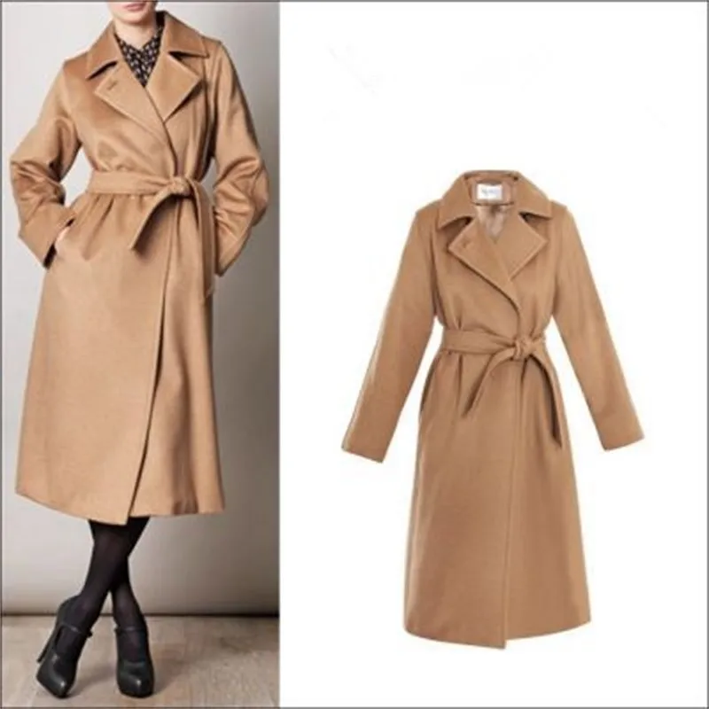 Khaki Woolen Frauen Mantel 1 Stück Einreiher Blazer Mit Gürtel Winter Warme Dicke Jacke Abendkleid Nach Maß