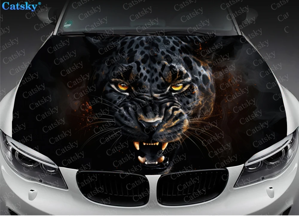 Angry and Growls Panther Car Hood Vinyl Stickers Wrap Vinyl Film Engine Cover Decals Sticker Universal Car Hood Protective Film