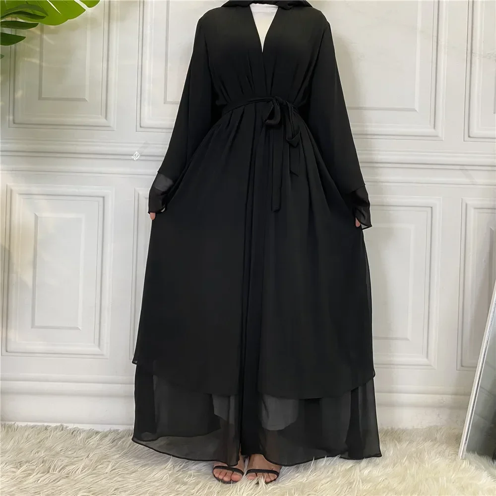 Chiffon Layered Open Abaya Dubai Turkey Kaftan Robe Muslim Cardigan Abayas for Women Dress Kimono Femme Musulmane Islam Clothing