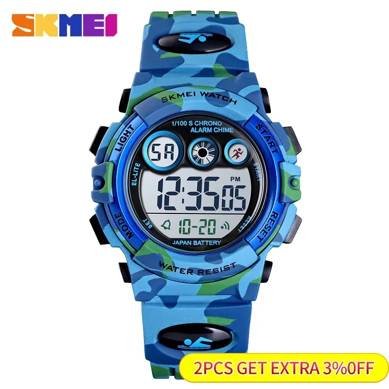 SKMEI 1547 desain Dial muda dan energik 50M LED warna-warni tahan air + lampu EL relogio infantil jam tangan olahraga anak-anak