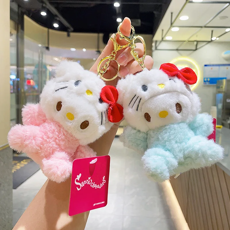 13Cm Sanrio Kawaii Hello Kitty Plush Keychain Cute Kt Cat Doll Schoolbag Backpack Pendant Kids Plush Toys Accessories Girl Gifts