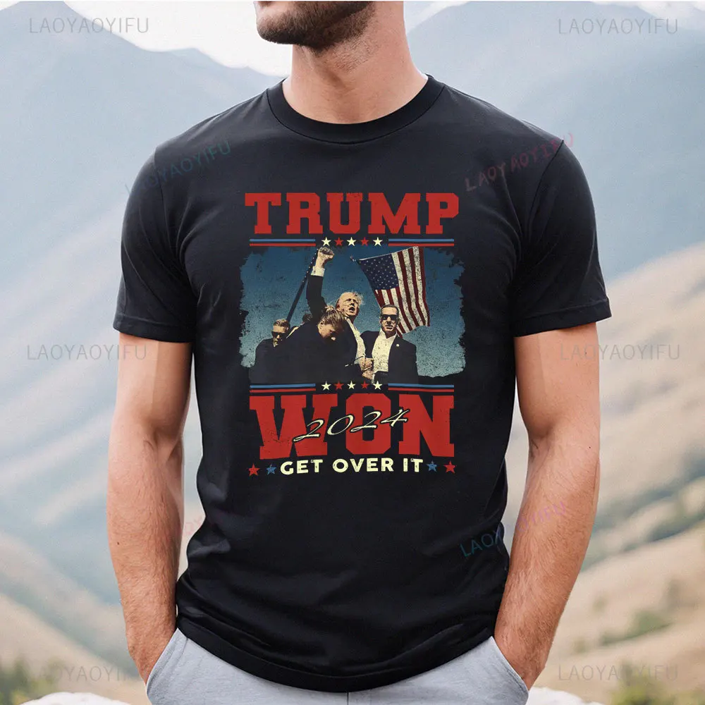 Donald Trump Won 2024 Get Over It Maga Election Unisex T-shirt Trump wins 2024 presidential election Men short-sleeved Tee tops