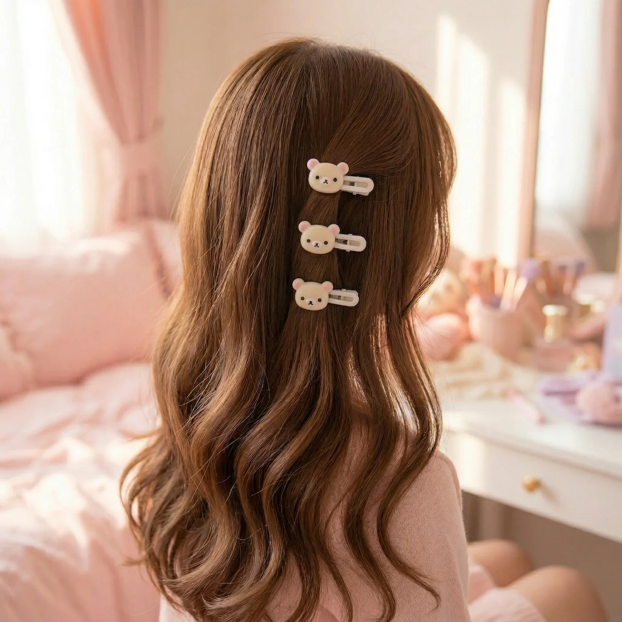 Niedliche Bären-Haarspangen 4er-Set - Koreanischer Stil Kawaii Bären-Haarklammern für Mädchen und Frauen - Rosa Braune Bären-Haaraccessoires Geschenk – Detail 3