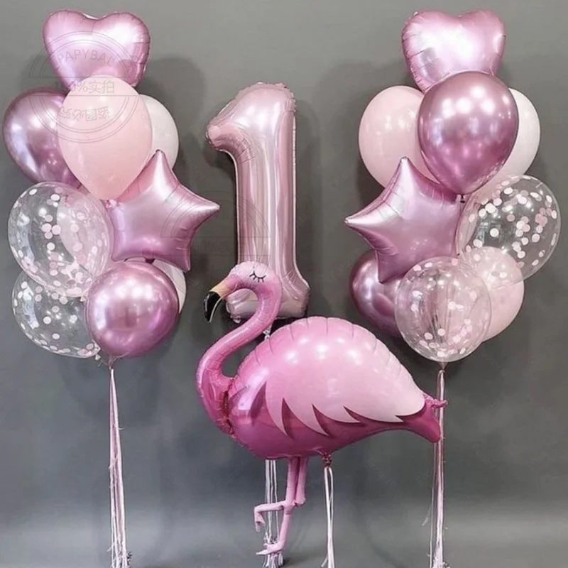 

26Pcs Flamingo Theme Balloons Rose Gold Pink Number Hawaiian Party Balloons for Beach Wedding Birthday Baby Shower Decorations