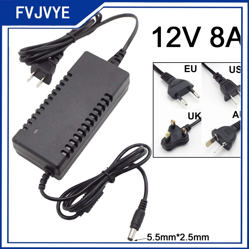 12V 8A 8000am AC To DC Power Adapter Supply Converter Charger Switch Led Transformer Charging   For CCTV Camera LED Strip Light