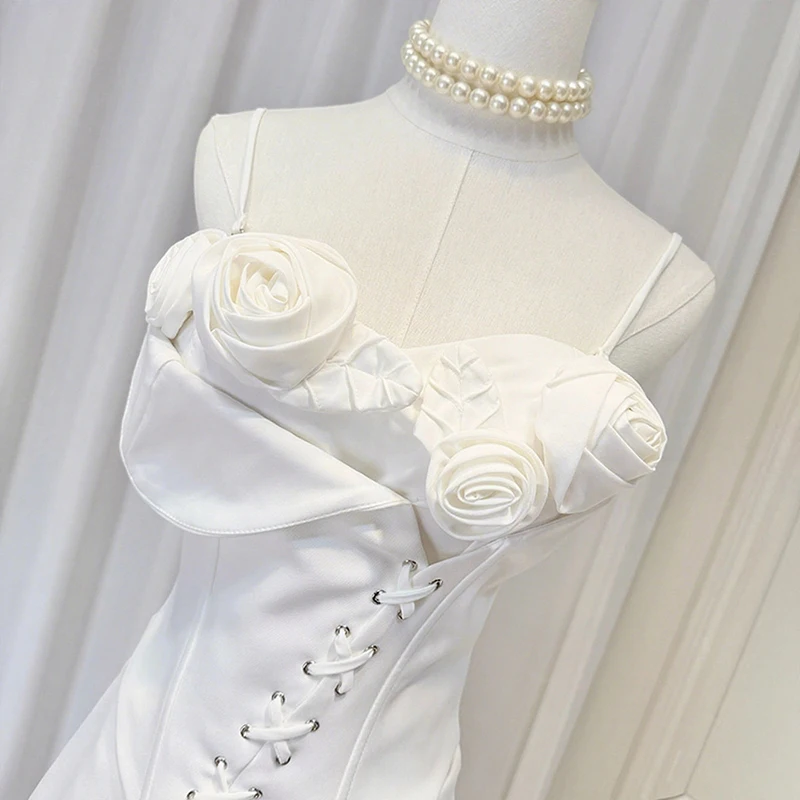 KBQ Effen Slanke Tweedelige Sets voor Vrouwen Vierkante Kraag Mouwloos Gesplitst Applicaties Tops Hoge Taille Mini Rokken Chique Set Vrouwelijke