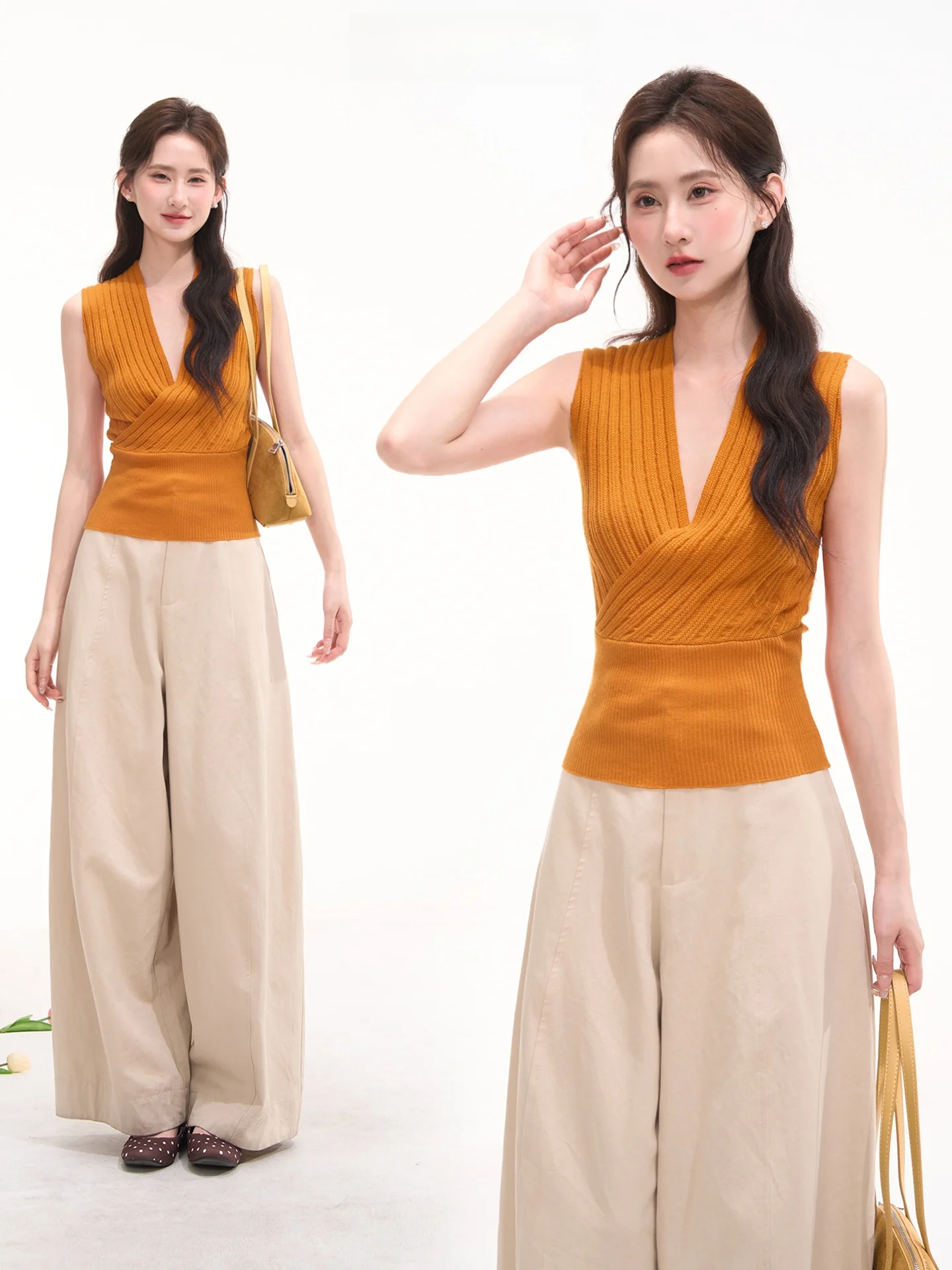 

Вязаный жилет в корейском стиле Heme Orange Soda, женский летний топ, облегающий вязаный жилет, модный, с цветочным узором, для витрин