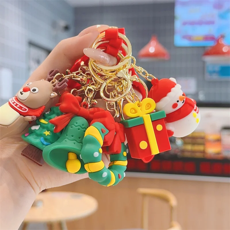 Christmas Gifts Silicone Keychain Christmas Tree Snowman Accessories Pendant Cute Soft Glue Doll Cute Key Rings Jewelry Gifts