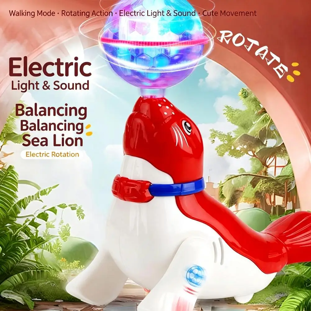 Walking Rotating Electric Sea Lion Toy with LED Light and Sound Balancing Ball Interactive Kids Gift - view 2