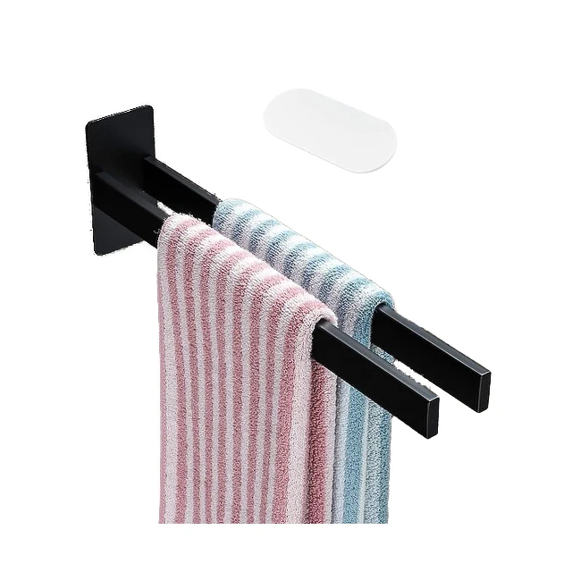 Custom Bathroom Double Hand Towel Bar Adhesive Wall Mount 2 Arm Towel Rack