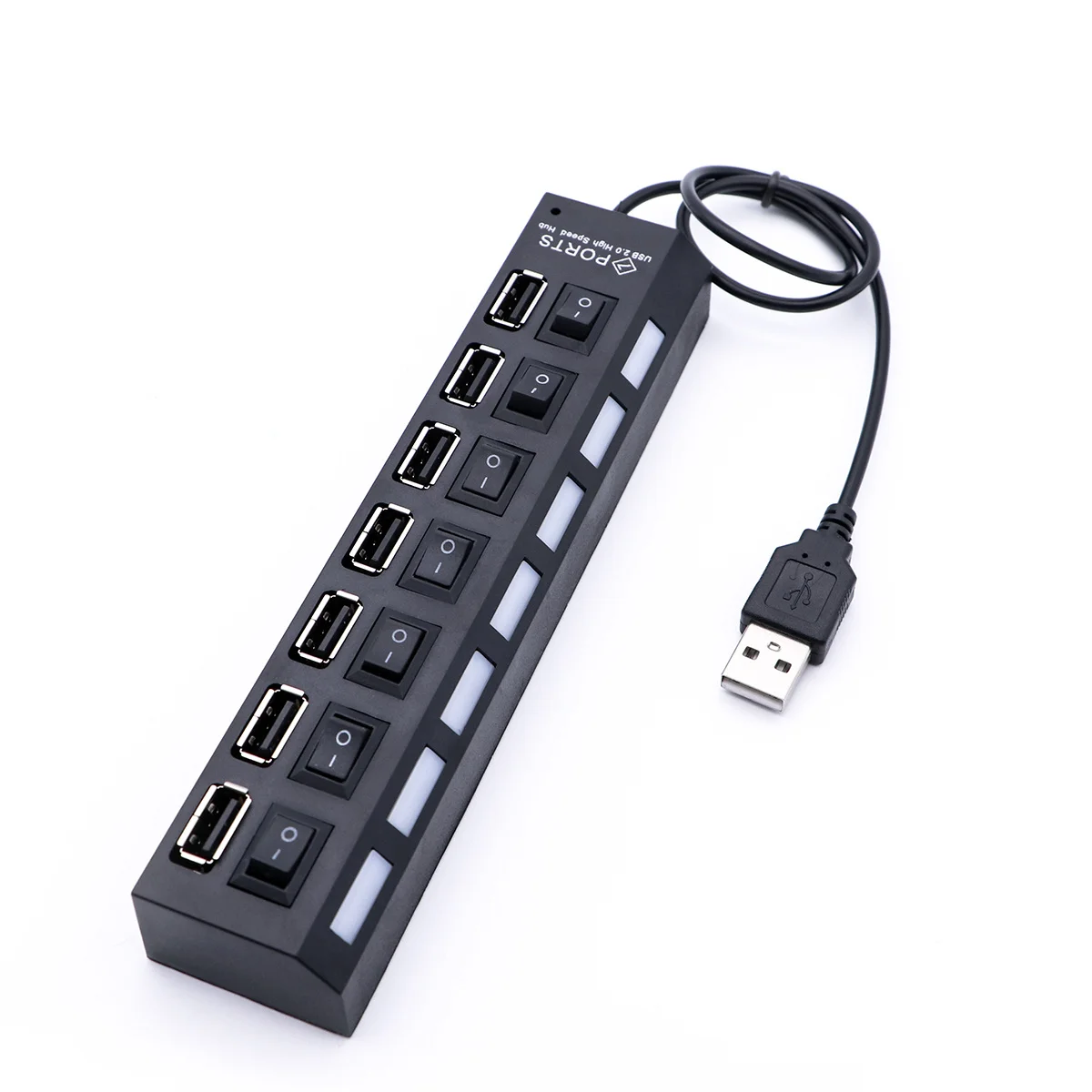 

7 Ports USB 2.0 LED Indicator Compatible with USB1.1 Laptop Desktop Computer Splitter Adapter for PC