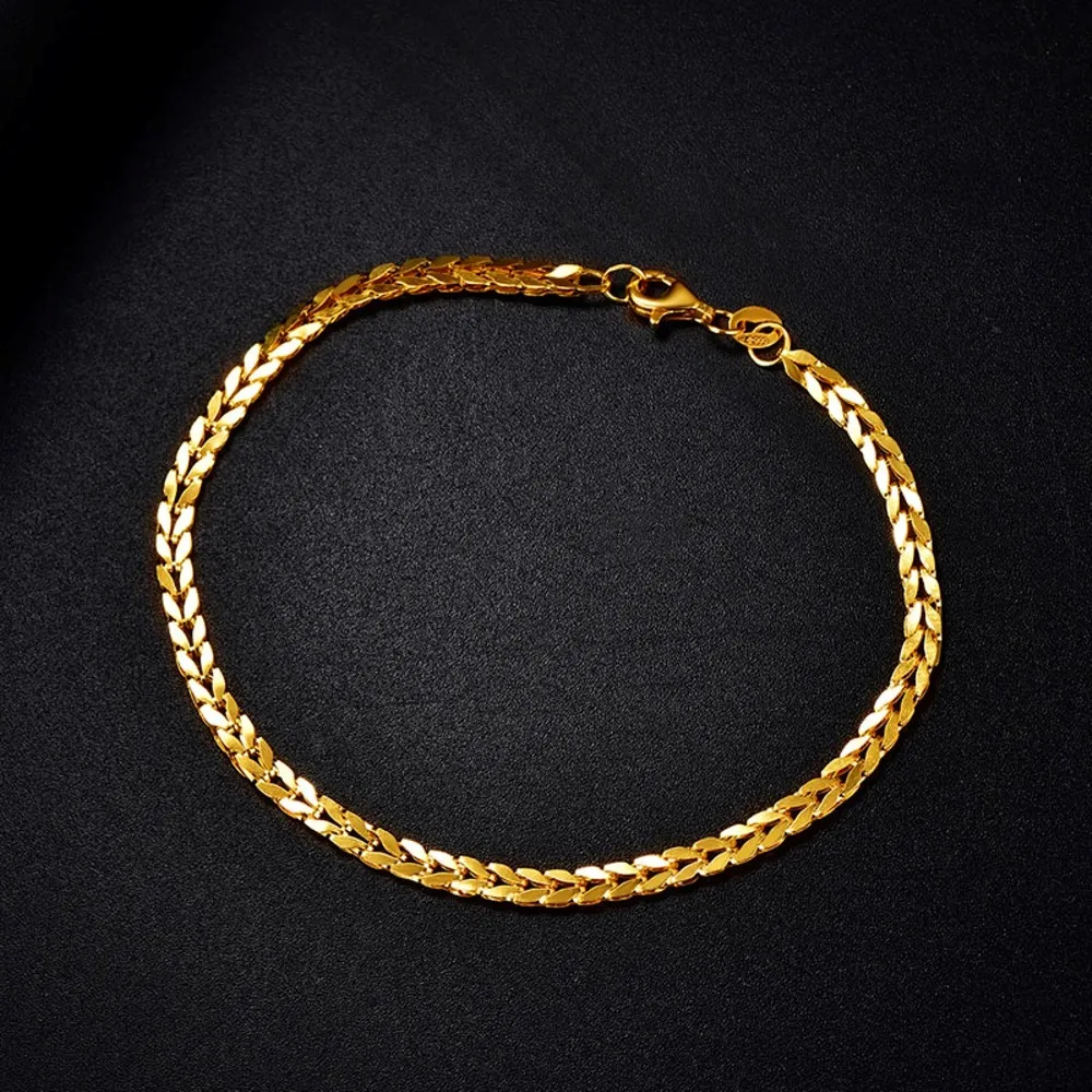 Real Pure 999 24K Yellow Gold Chain Women Lucky 2.8mm Wheat Link Bracelet 16-23cm