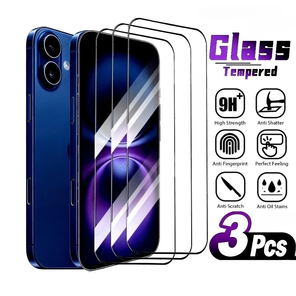 

3Pcs Full Cover Ultra HD Screen Protector for iPhone 17 16 15 14 Pro Max Air 13 12 11 Pro 16 15 Plus Anti-Scratch Tempered Glass