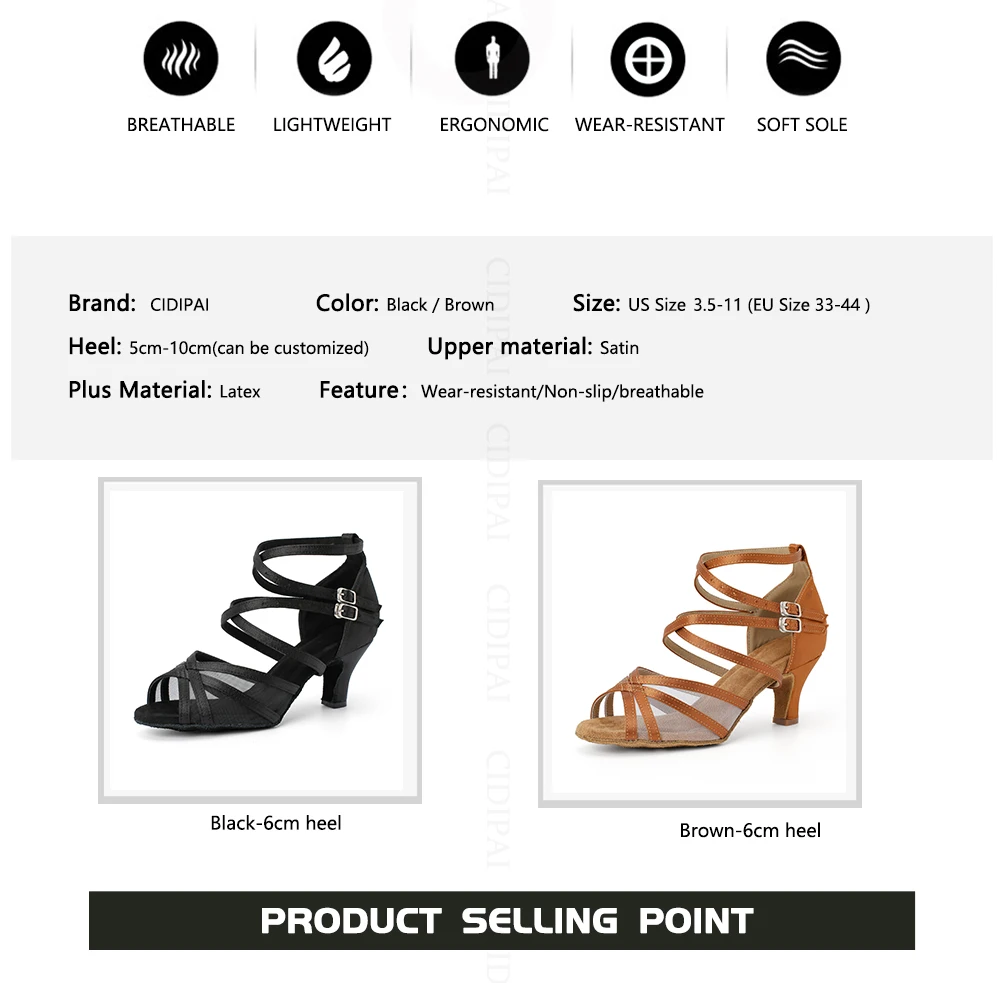 CINMIDY Braune Seiden-Satin Tanzschuhe Weiche Sohle Mesh Salsa Tango Latein Tanzschuhe Ballsaal Party Sandalen Damen Hochzeitsschuhe – Detail 4