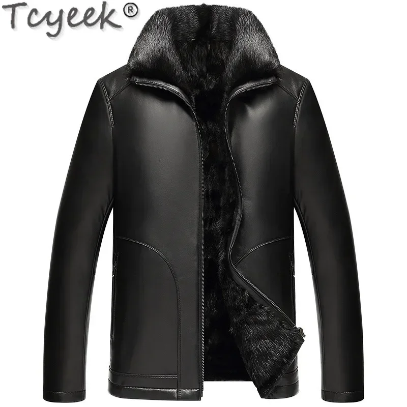 Genuine Leather Jacket Men's Sheepskin Mink Fur Innner Fur In One Short Lapel Winter Warm Fur Jacket Chaquetas Hombre FCY