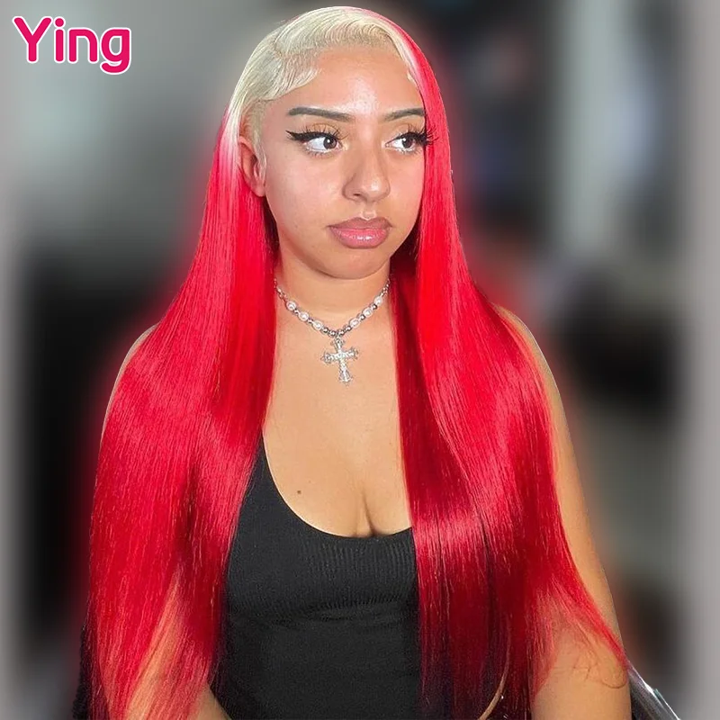 

Ying Bone Straight Blonde Root Red Colored 13x4 Парики из натуральных волос на кружеве спереди Бразильские волосы Remy 13x6 Кружевной фронтальный парик Предварительно выщипанные