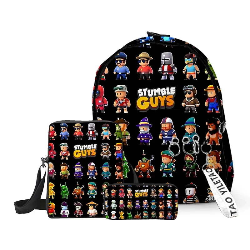 3D Stumble Guys School Bag Crossbody Bag Pen Case 3pcs/set Primary Middle School Students Boys Girls Waterproof Backpack Bookbag