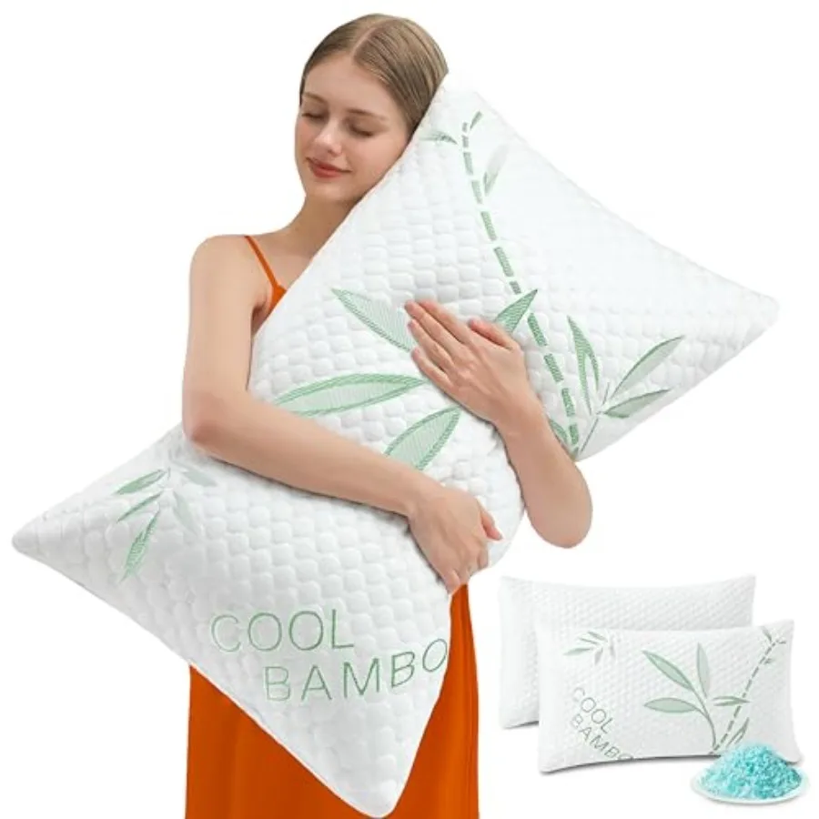 

Memory Foam Pillows Cooling Pillows Queen Size Set of 2 Adjustable Firm Bamboo Bed Pillows for Hot Side Back and Stomach Sleepe