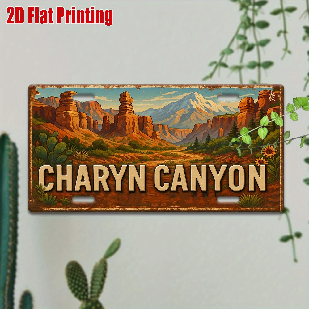 2D Flat,1pc, Charyn Canyon Metal Sign, Decorative Signs & Plaques, Ideal for Desert Resort, Adventure Tent, Scenic Studio