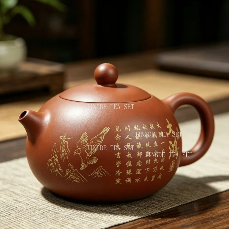 220ml Yixing Tea pot Chinese Style Xishi Teapot Large-capacity Household Filter Teapot Carved Vermilion Clay Tea pot Teaware