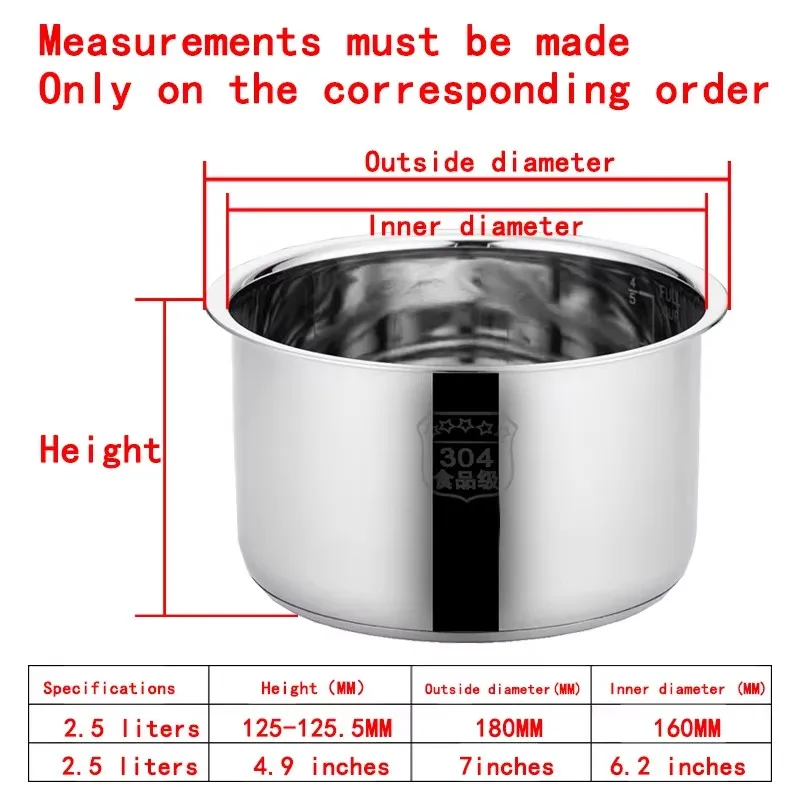 

2.5Liters125 Electric Pressure Cooker Liner Stainless Steel 304 Food Grade Multi-Bowl Soup Porridge Pot Bile Cooker Accessories