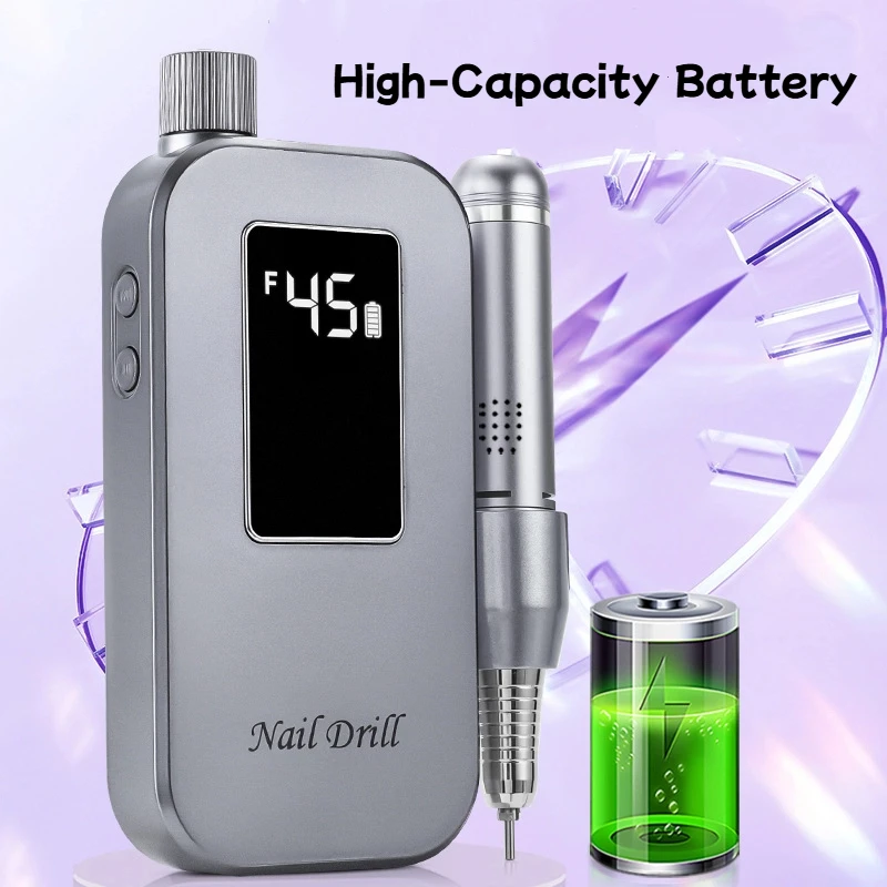 45000RPM Nail Drill Machine Rechargeable Nail File Nails Accessories Gel Nail Polish Sander Professional Manicure Set for Salon