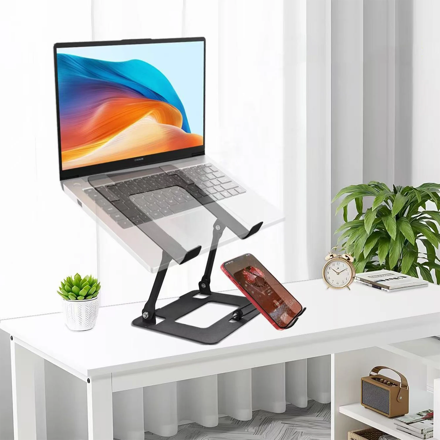 Desk Setup Mac - Adjustable 2-in-1 Phone Laptop Stand Riser