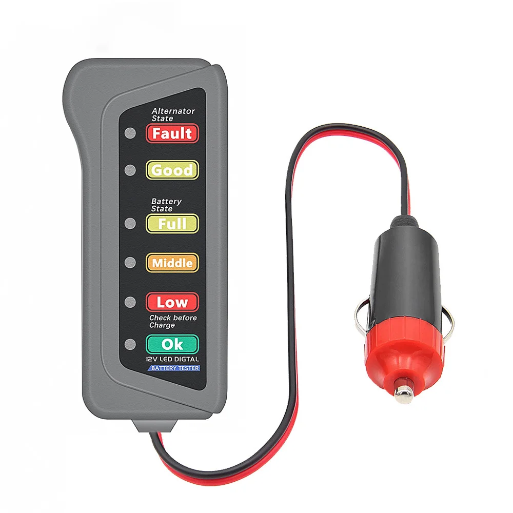 12V Digital Battery Alternator Tester With 6 LED Display Plugs Directly Into Cigarette Lighter No Opening The Cabin