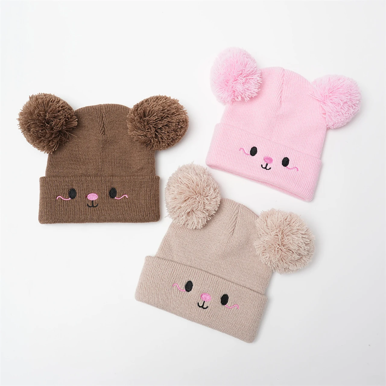Children Double Pompom Beanie - Knit Beanie Hat Warm review and price