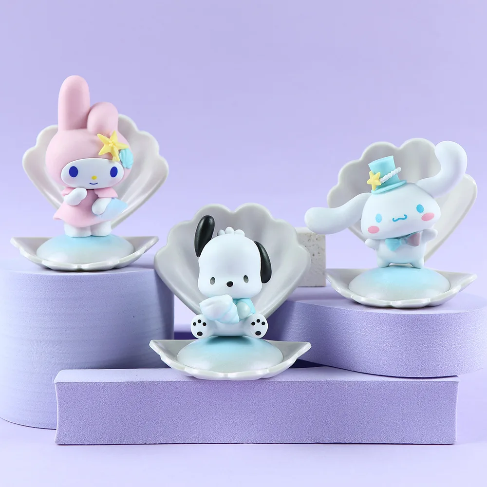 Sanrio My Melody Summer Ocean Beach Shells Kuromi Cinnamoroll Little Twin Star Cartoon Doll Anime Figure Collection Toys Gifts