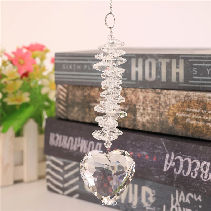 5PCS Ocean Heart Crystal Pendant Love Prism Ball Living Room Garden Decoration Crystal Sun Catcher Pendant