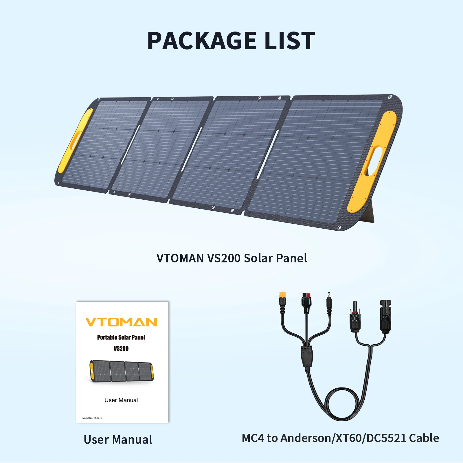 VTOMAN VS200 draagbaar zonnepaneel 200W 19V oplaadbare zonnegenerator voor buiten, hoog rendement compleet voor thuiskamperen