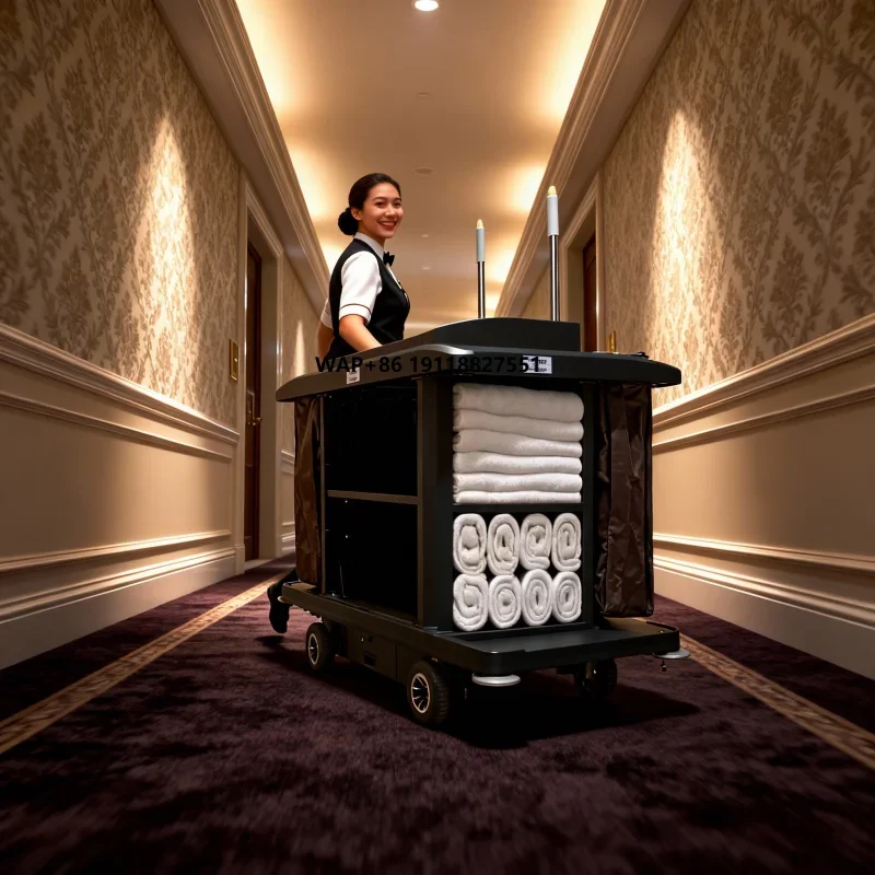 

Professional Hotel Housekeeping Cart with Multi-Compartment Storage for Efficient Cleaning Service Trolley