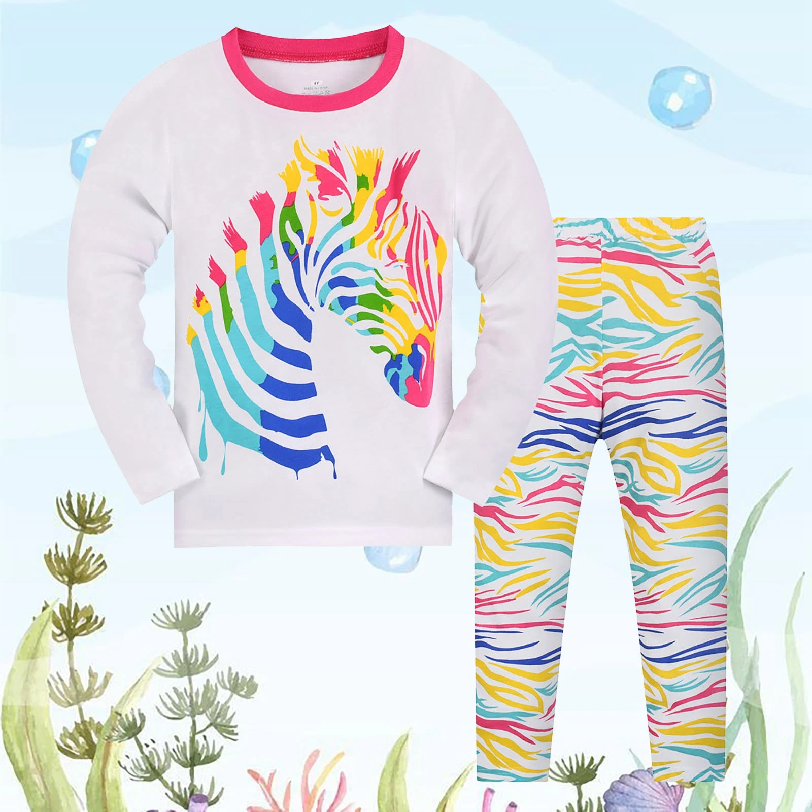 Kids & Toddler Boys Pajamas 2 Piece Pjs Set Sleepwear Styles Mermaid Pattern Print Sleepwear Long Sleeve Long Pants Pajama Set