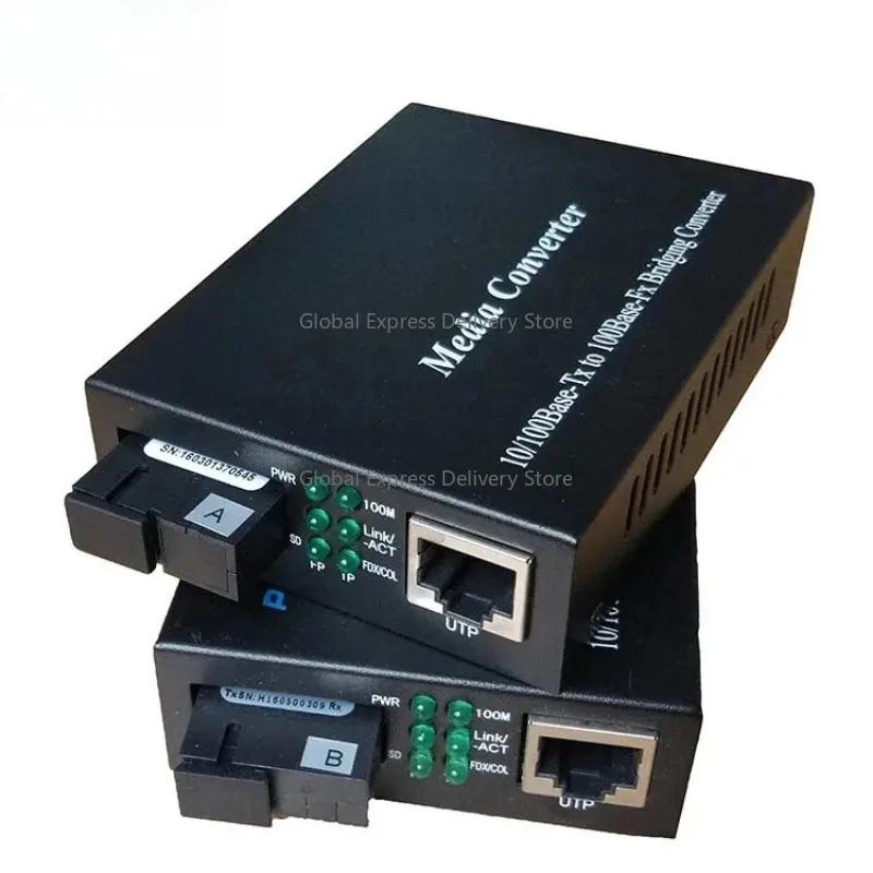 20km 10/100M Adaptive Ethernet Fiber Media Converter 1310/1550nm Disdance External Power Supply for Network Communication