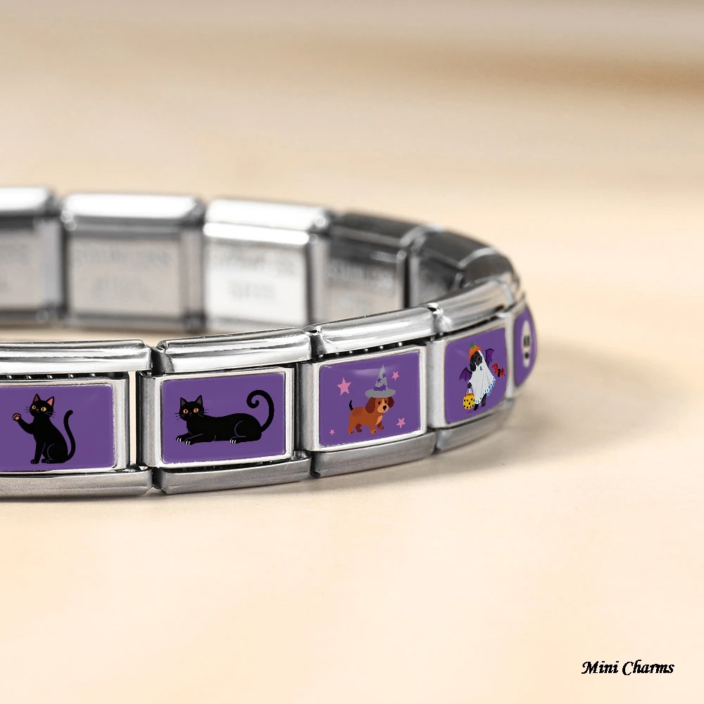 Original-Design Halloween Totenkopf Kürbis Hund Katze Geist Italienischer Charm-Link Passend für 9mm Edelstahl-Armband Schmuck DIY-Perlen – Detail 6