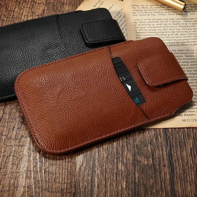 For iPhone 17 16 15 14 13 12 11 Pro Max Card Slot Bag For Samsung S26 S25 S24 S23 Plus Smart phone Waist Leather Belt Phone Case