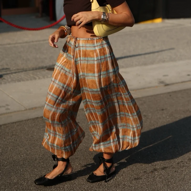 المرأة السراويل الفضفاضة بالون فقاعة مطوي المتضخم البنطلونات واسعة الساق فانوس الحريم البنطلون السراويل