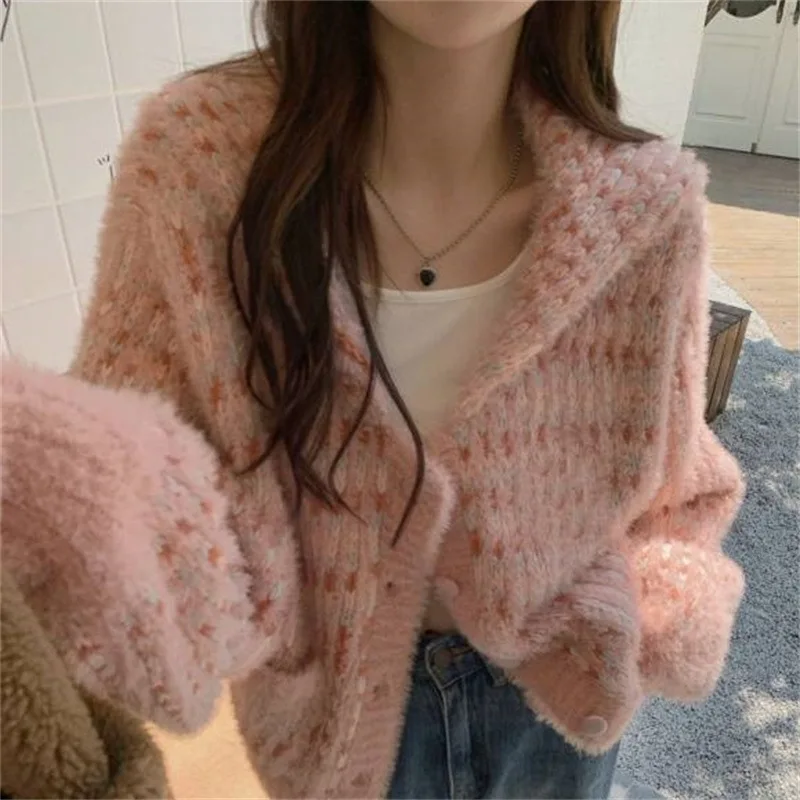 

Knitted sweater, sweet mohair, pink sweater, women's coat, autumn and winter new versatile, gentle and lazy style