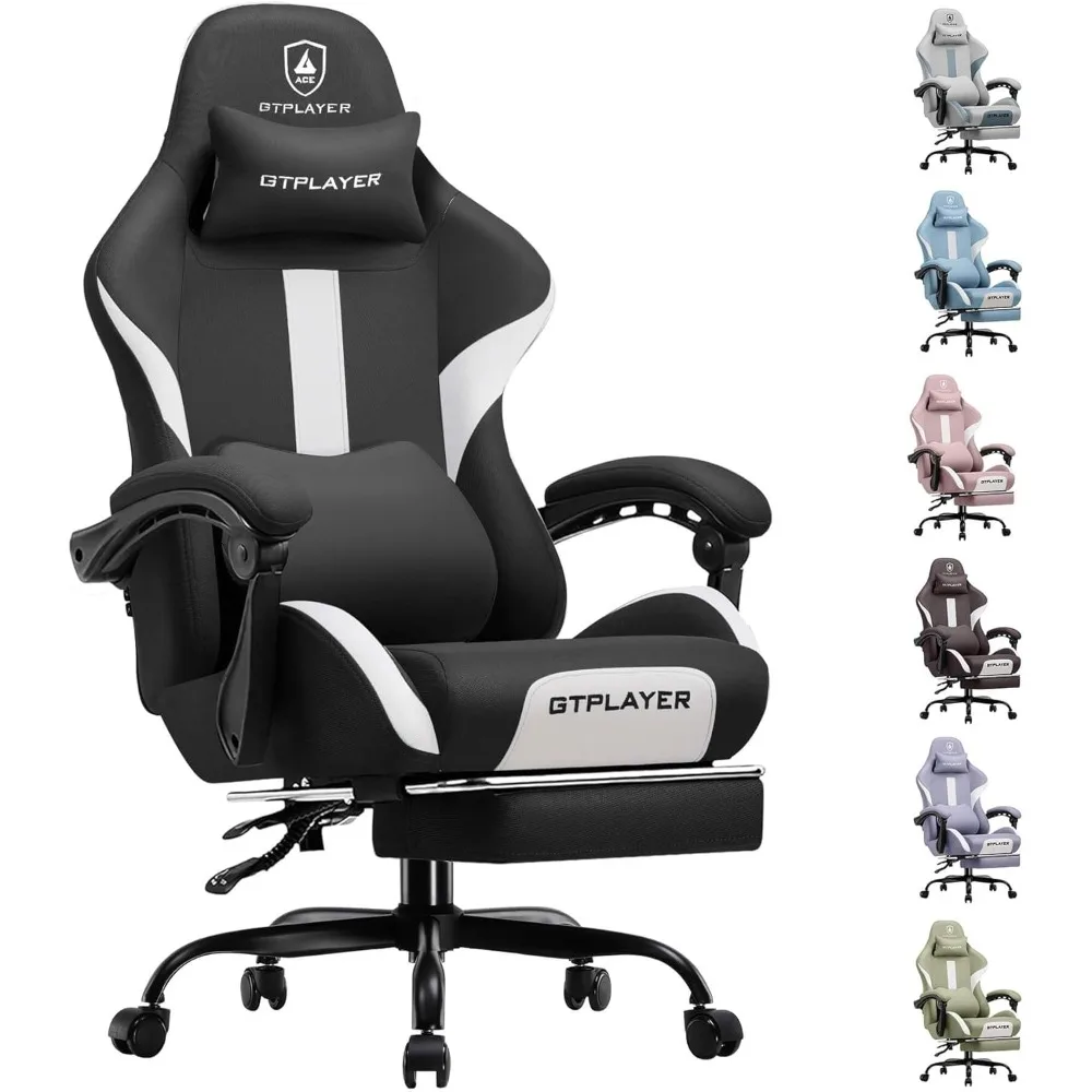 GTRACING Gaming Chair with Foot Rest & Pocket Spring Cushion, Breathable Fabric for Home Office Desk, Ergonomic High Back Comput