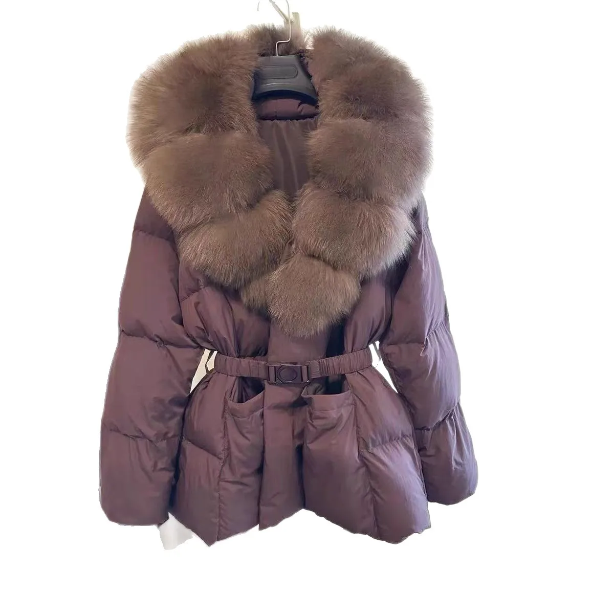 ريال فوكس الفراء المرأة الأبيض بطة أسفل معطف ضخمة الطبيعية الجديدة الشتاء سترة منفوخة عادية أنثى ريشة سترة معطف الفرو الحقيقي #5