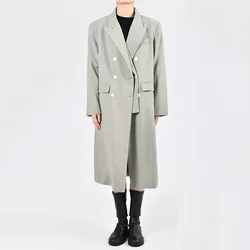 Manteau coupe-vent gris à manches longues pour femmes, col double couche, longueur genou, élégant, croisé, unique, le plus récent, en stock